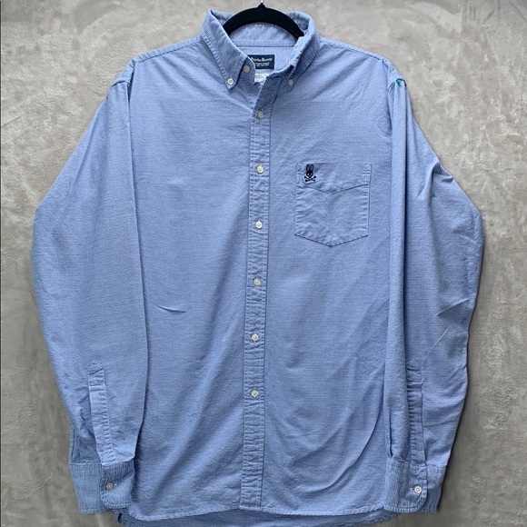 Psycho Bunny Other - Psycho Bunny Blue and White Dress Shirt with Button-Down Collar